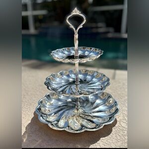 Silver-plated three-tier serving tray- Platter 12 3/4", w/Handle